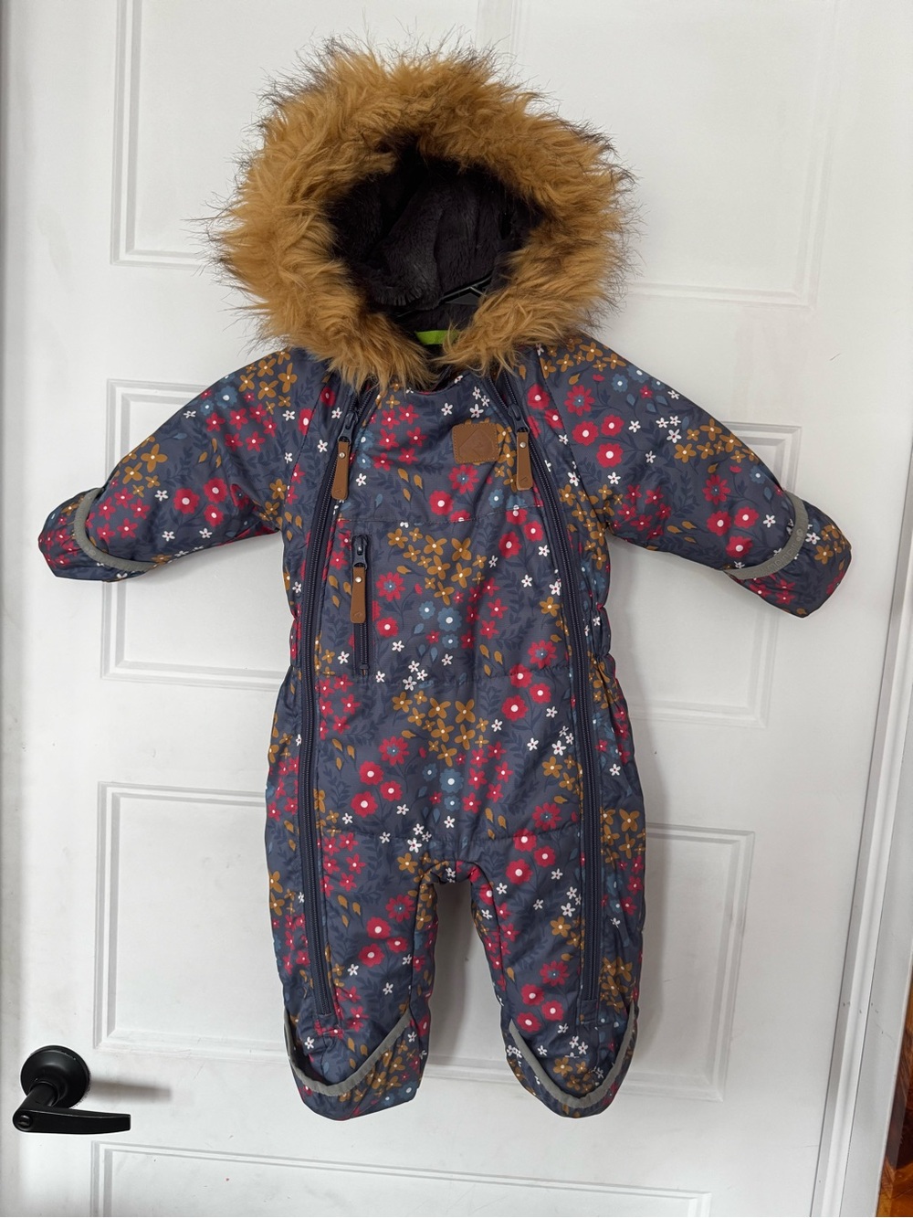 Perlimpinpin Baby Girls Winter Snowsuit 6M Floral Faux Fur Hood